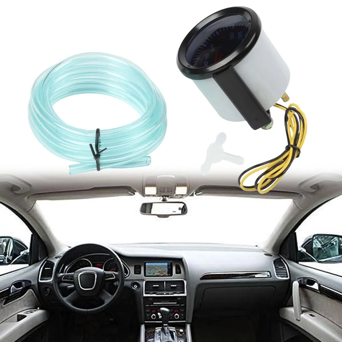 Medidor de presión de impulso, medidor de impulso turbo, 52 mm ABS negro Turbo Boost Gauge con pantalla LED azul para tablero de instrumentos de modificación de coche de 12 V