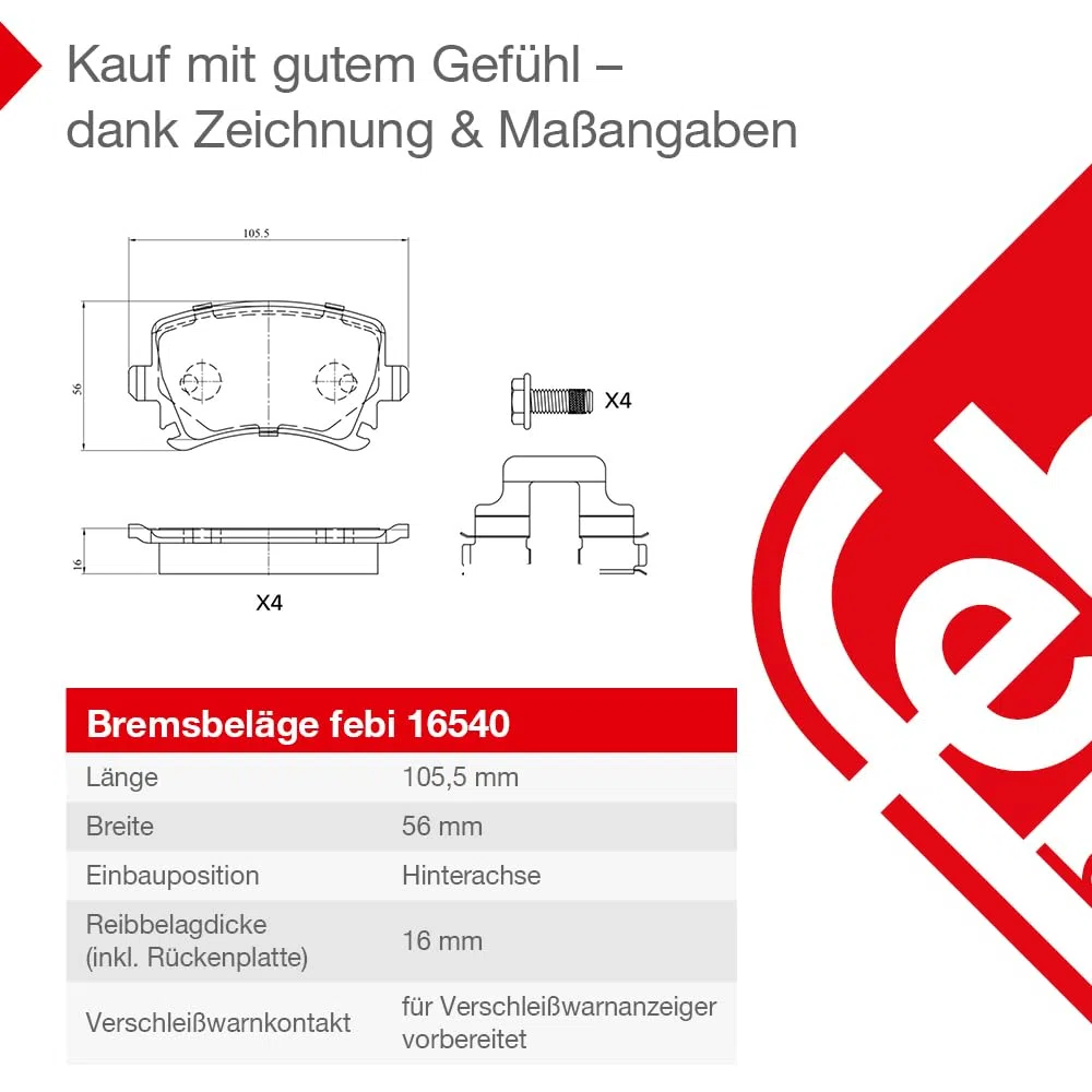 Febi bilstein 16540 Juego de pastillas de freno