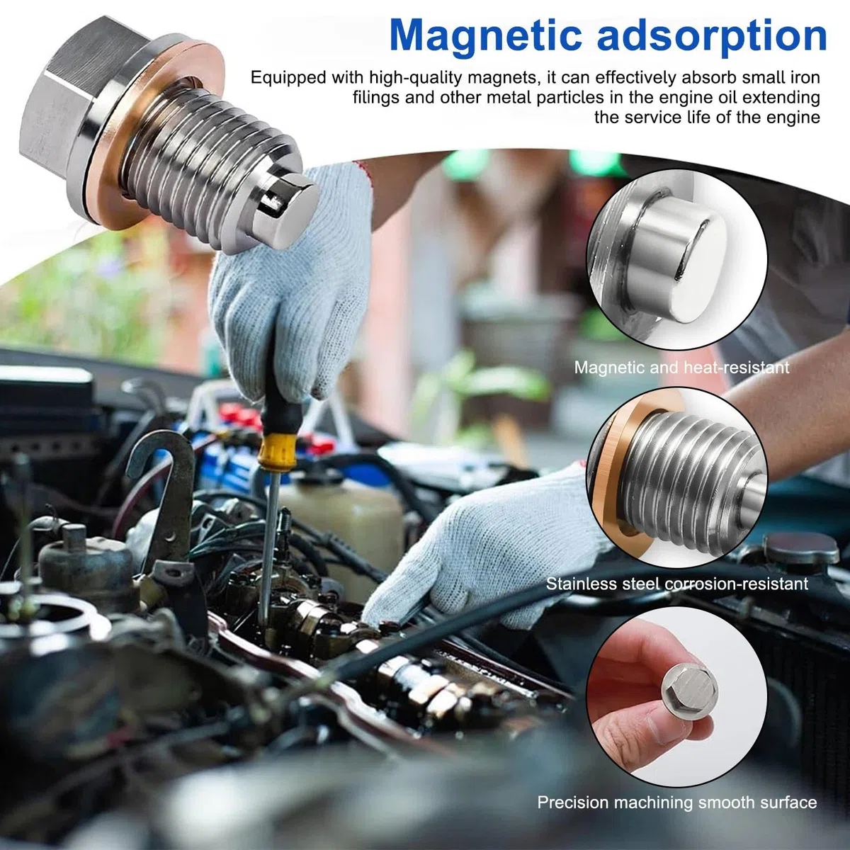 DEANKEJI Tornillo Carter Aceite, M14 x 1.5 Tuerca Drenaje Cárter Aceite, Acero Inoxidable Tapon Carter, Magnético Tapón de Cárter, con 5 Arandelas Metálicas, para Automoción, Motocicletas y Marino