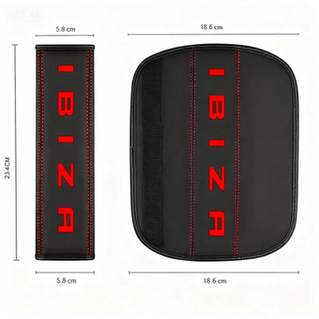 Almohadilla Cinturon Coche para SEAT IBIZA, Cuero cómodo de Carbono Almohadillas para Cinturón Protector Cinturon Coche Accesorios 2 Piezas (Red)