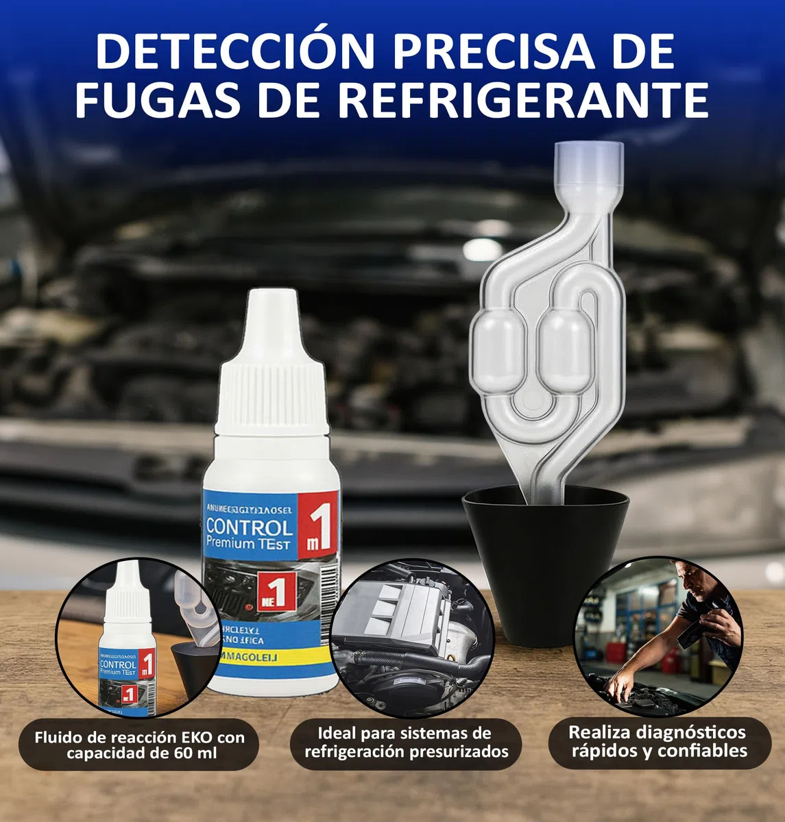 Detector De Fugas De Junta De Culata por CO₂ | Kit Profesional para Prueba de Gases En Refrigerante | Detecta Fugas de CO2 Rápidamente | para Motores Diésel y Gasolina (5 Pruebas)