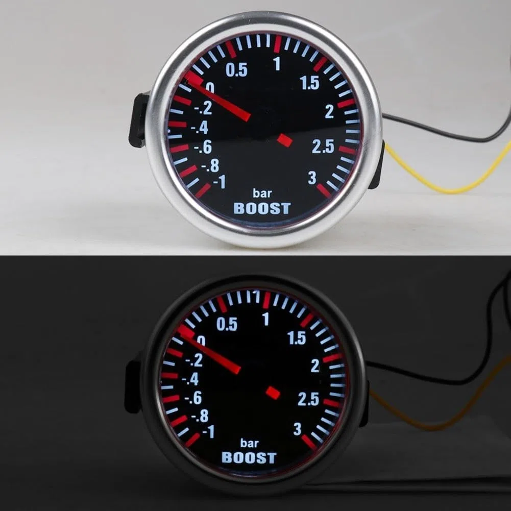 HpLive Turbocompresor mecánico de 12 V, indicador de presión de 52 mm, manómetro de carreras hasta 3 bares para tuning de coches