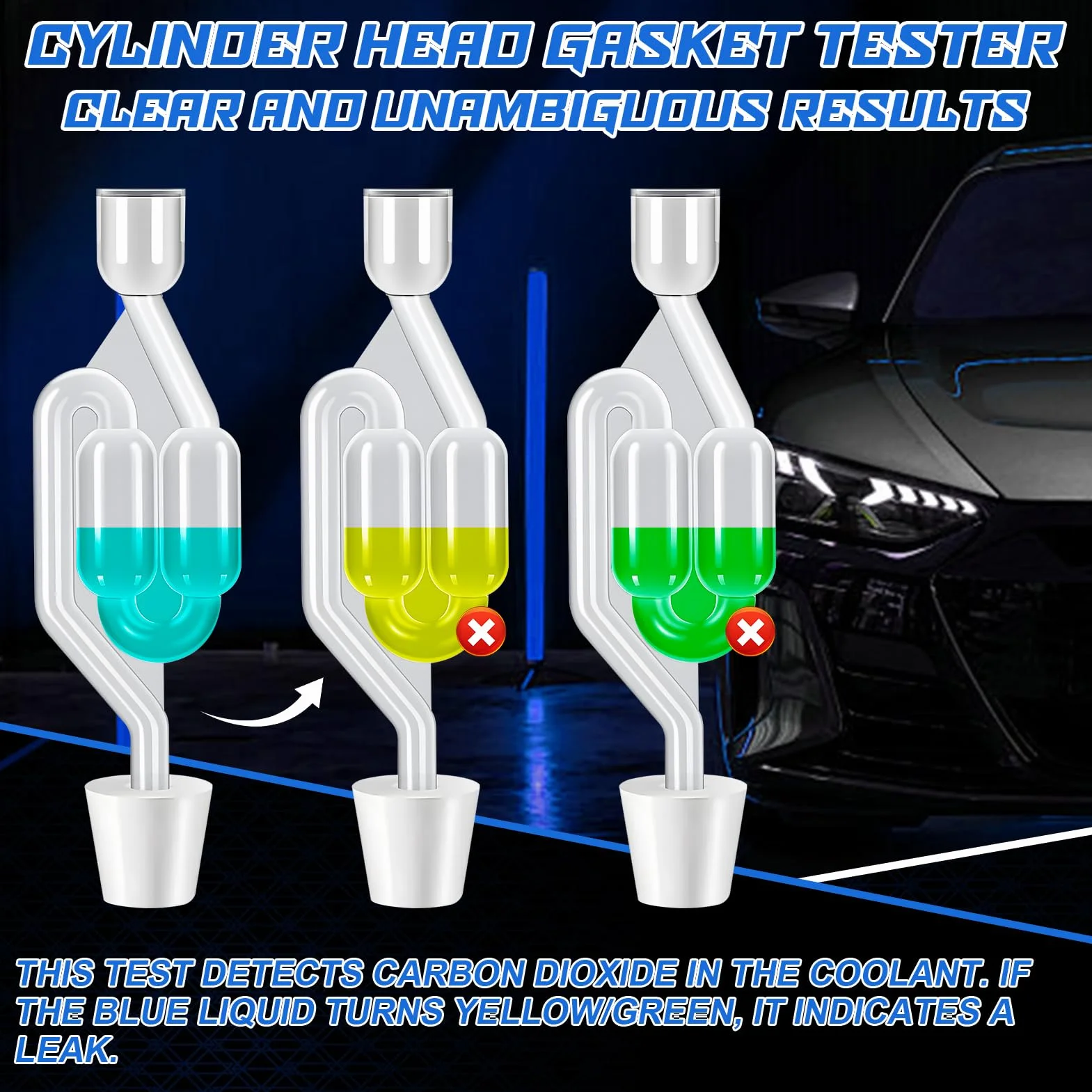Detector de Culata CO2, Comprobador Junta Culata, Kit Universa Probador de Junta Culata para 50 Pruebas, Diagnóstico Rápido y Fiable para Motores Coche y Motocicletas, 100ml
