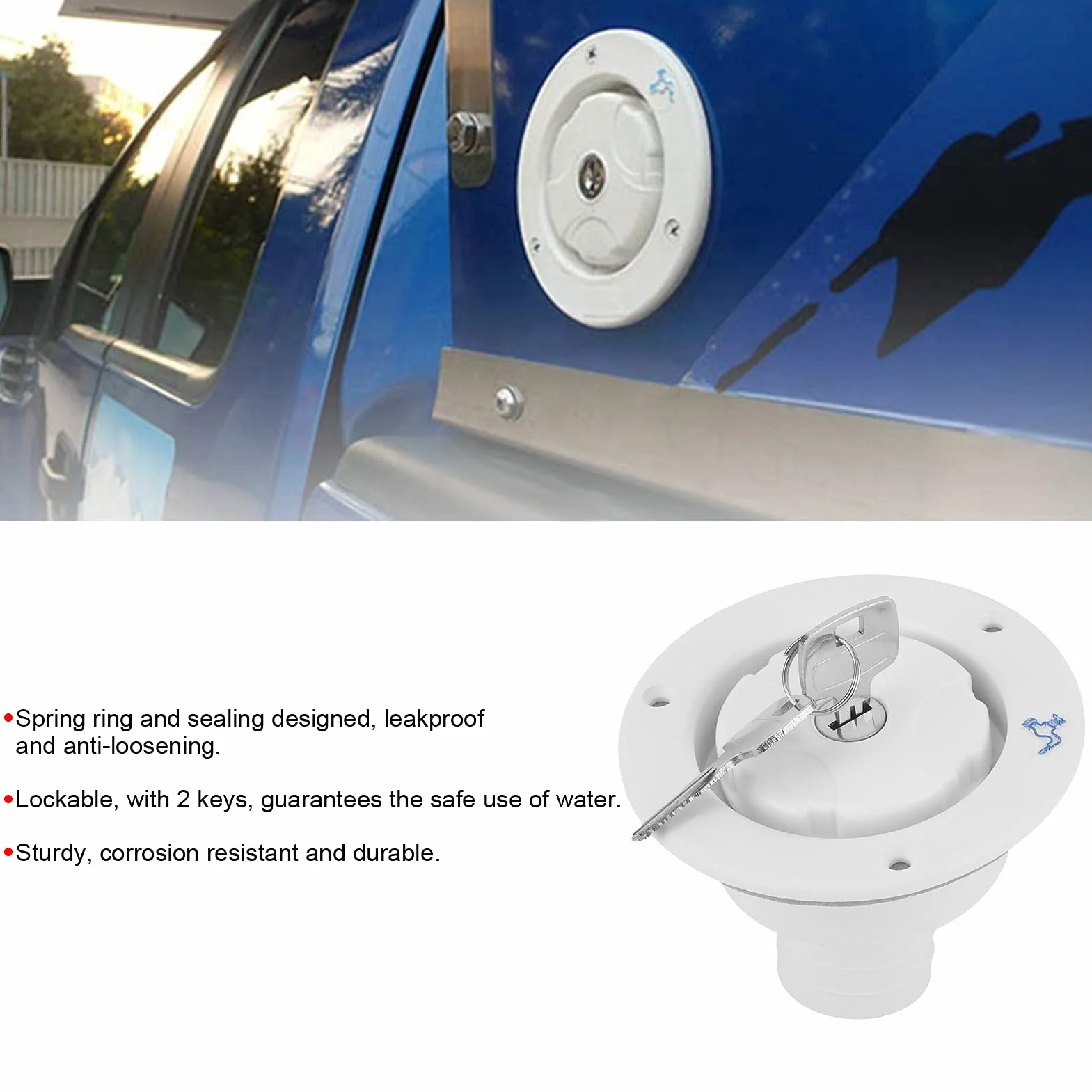 Entrada de Agua para Autocaravanas, Tapa de Llenado de Escotilla a Prueba de Fugas de Bloqueo de Agua Dulce Por Gravedad, Entrada de Agua Rv con Adaptador de Tapa de Tanque de Bloqueo con 2 Llaves
