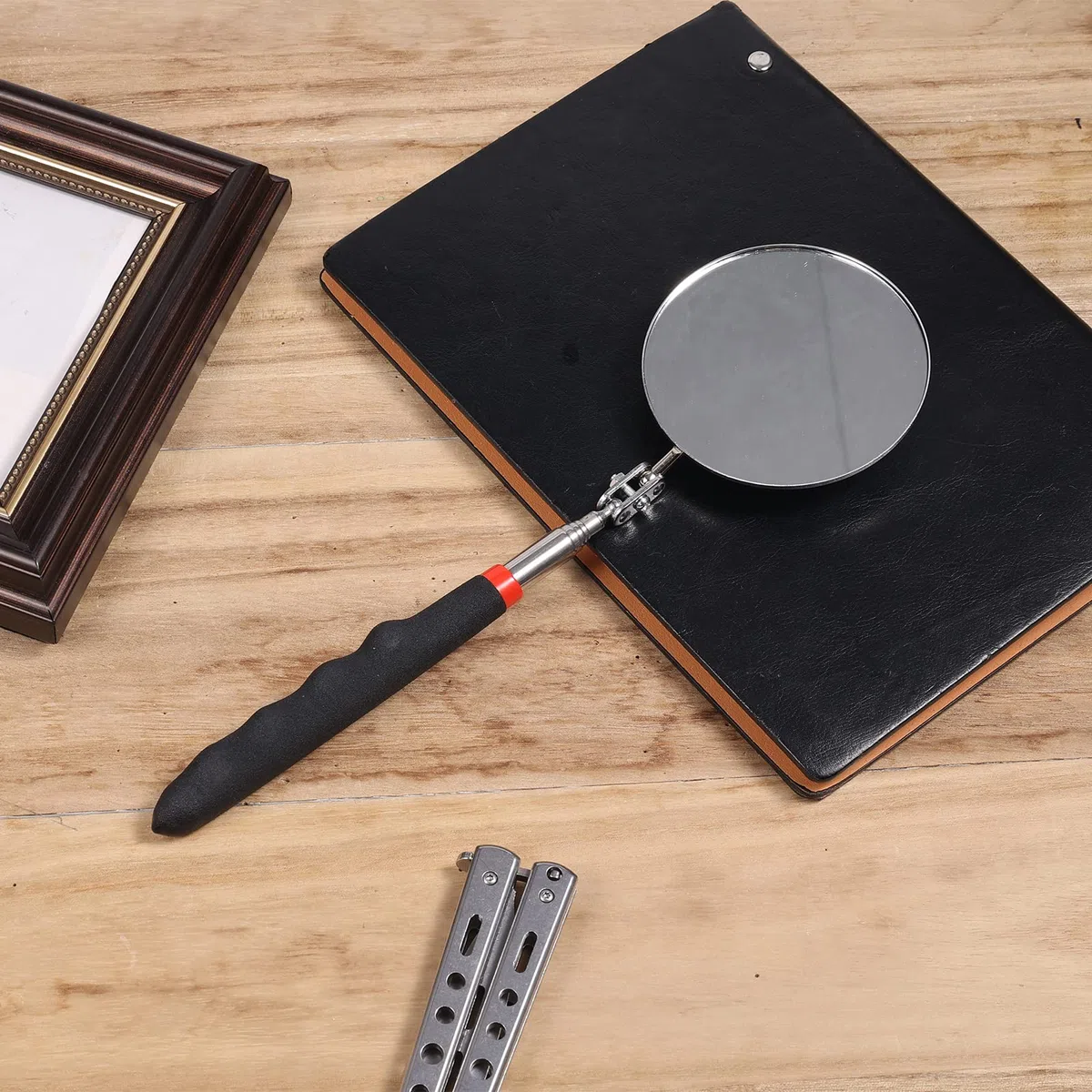 Espejo de Inspección Telescópico, Circular Espejo Telescópico con Mango Extendido Espejos de Inspección de Máquina Herramienta para Comprobar el Estado del Vehículo (Mango de 26~75cm)