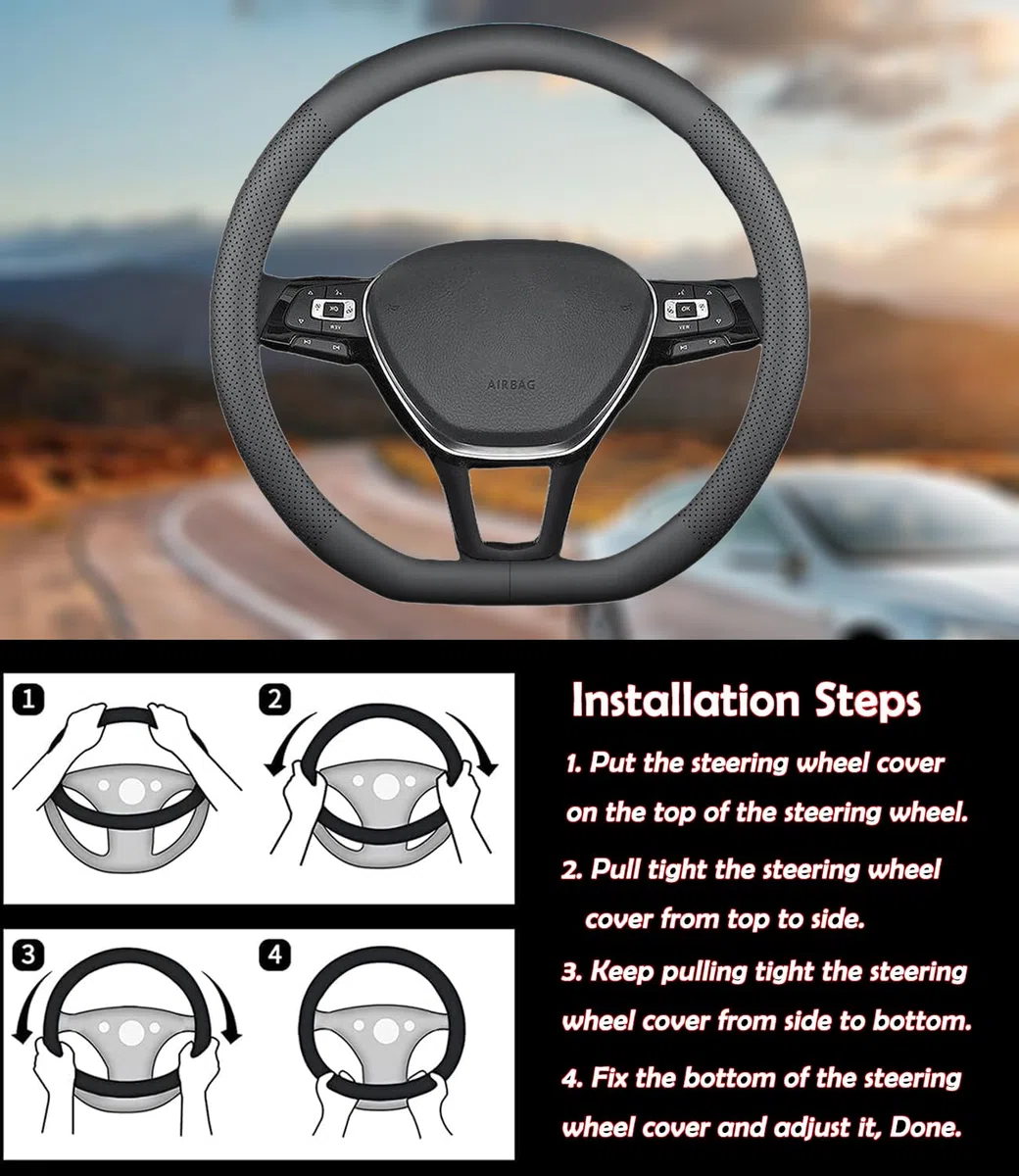 XHRING Funda para Volante de Coche en Forma de D para Volkswagen VW Atlas Tiguan ID.4 Taos Passat Golf Jetta Beetle Polo GTI CC Touareg SE Sel R-Line S Cross Sport Accesorios, Cuero Negro 2025