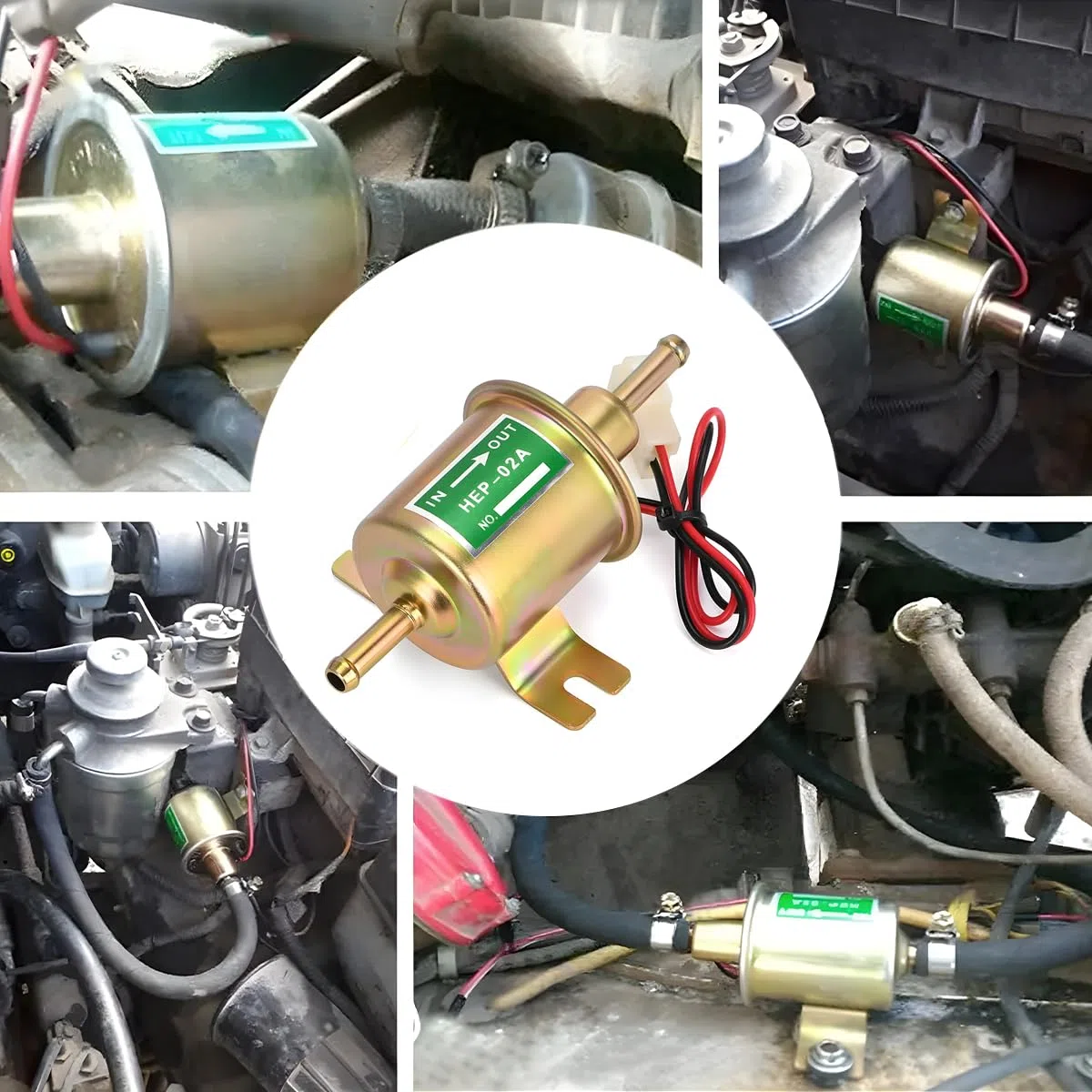CGEAMDY Bomba De Combustible Eléctrica Universal, Bomba Dosificadora De Combustible, Eléctrica 12V Bombas De Combustible HEP-02A, Para Todos Los Automóviles, Carburador, Gasolina, Diesel (Oro)