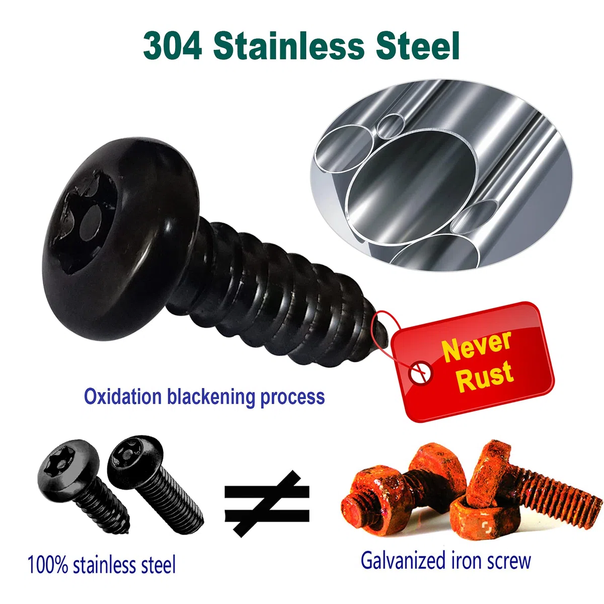 Tuersan Tornillos antirrobo para matrícula, tornillos de seguridad negros para soporte de marco de etiqueta delantera y trasera, kit de accesorios de montaje de acero inoxidable M6 de 1/4 pulgadas