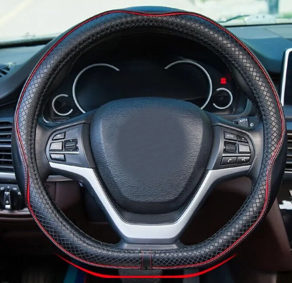 Fundas para Volante en Forma de D 14 Pulgadas 36cm para Tesla Model 3 / Y, para Camaro Coches pequeños Tipo D y Juego de Carreras Microfibra de Cuero (Negro y Rojo)