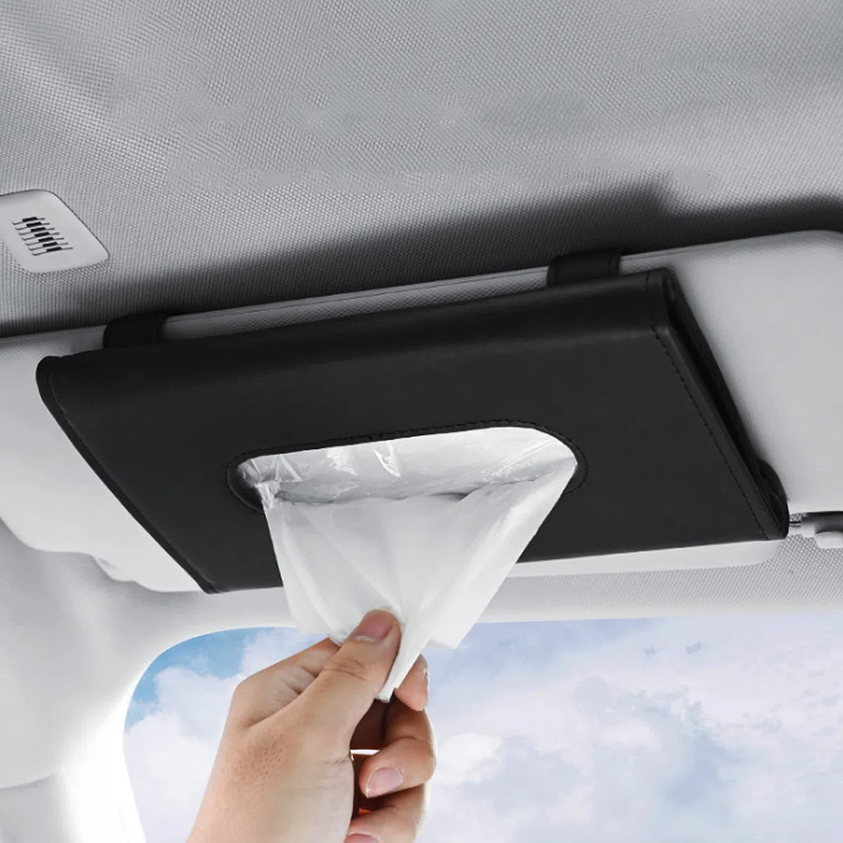 Caja De Pañuelos para Parasol De Coche, Automóvil Visera Máscara Caja Porta Pañuelos, Estuche para Máscara De Pañuelos Caja De Pañuelos De Cuero De PU, Soporte para Pañuelos De Coche (negro)