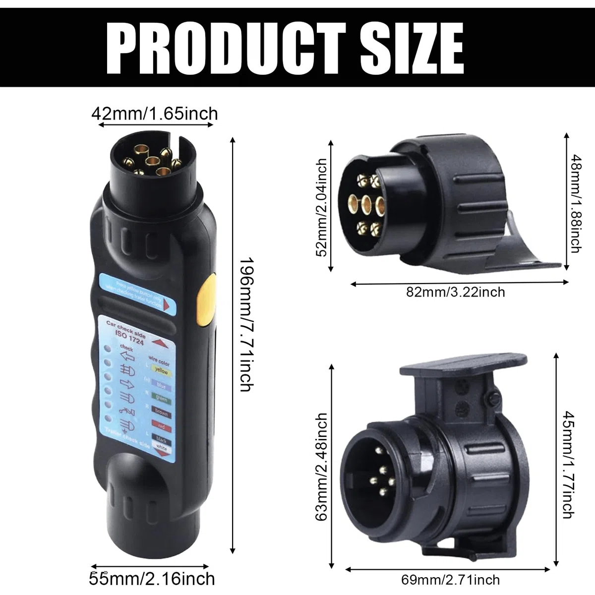 Comprobador de remolque de 7 pines, dispositivo de prueba, enchufe de remolque, conector con 13 a 7 pines y adaptador de 7 a 13 polos para iluminación de remolque de coche de 12 V, solución de